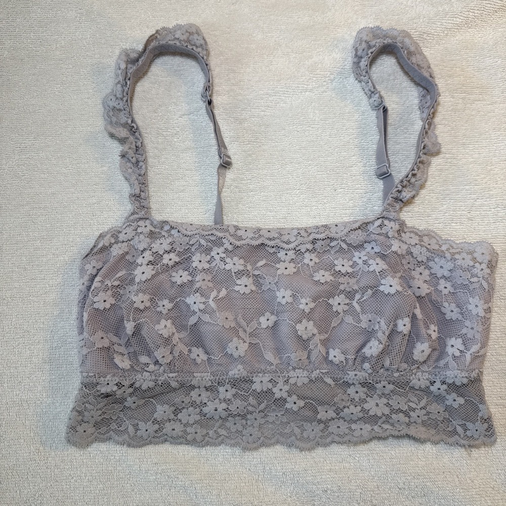 Cosabella Gray Lace Bralette Sz S Floral Scalloped Adjustable Straps Soft Bra